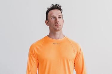 Nobull Lightweight Textured Men's Long Sleeves Orange Camo | Australia (HI3401)